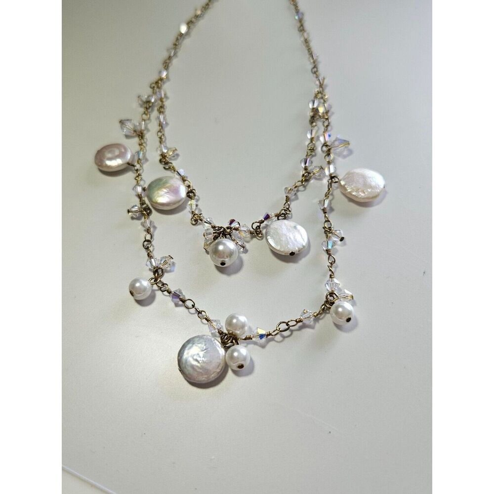 DOL 2 strand cut AB crystals and pearl necklace 18.5-20"